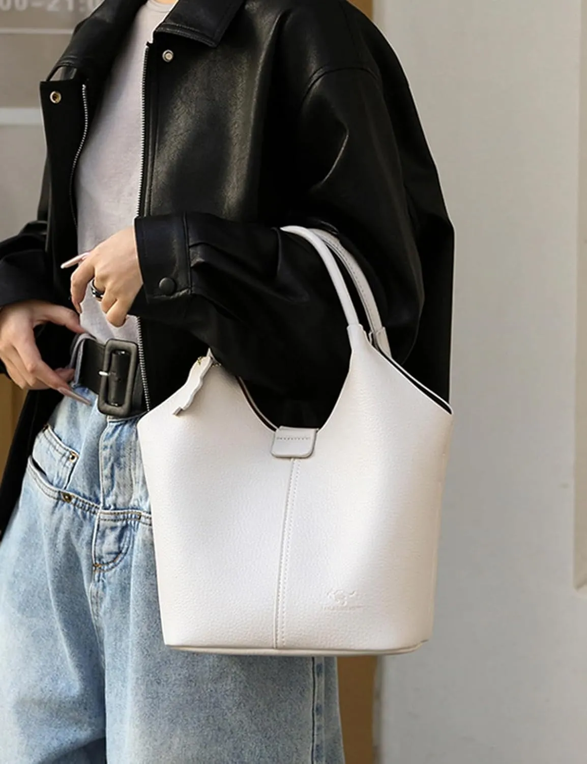 Designer Real Genuine Leather Bucket Handbag For Women Crossbody Bags With Shoulder Strap For Women