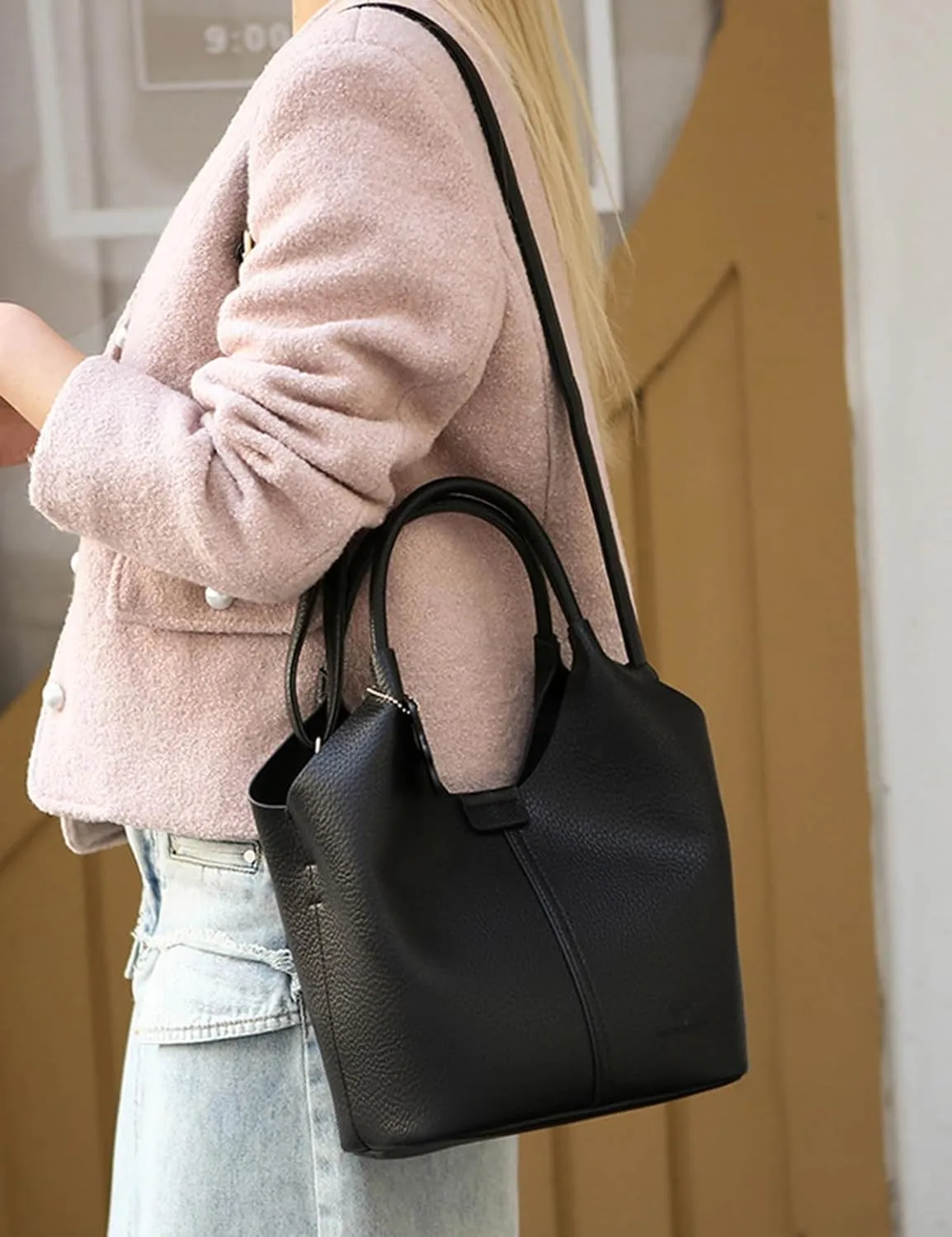 Designer Real Genuine Leather Bucket Handbag For Women Crossbody Bags With Shoulder Strap For Women