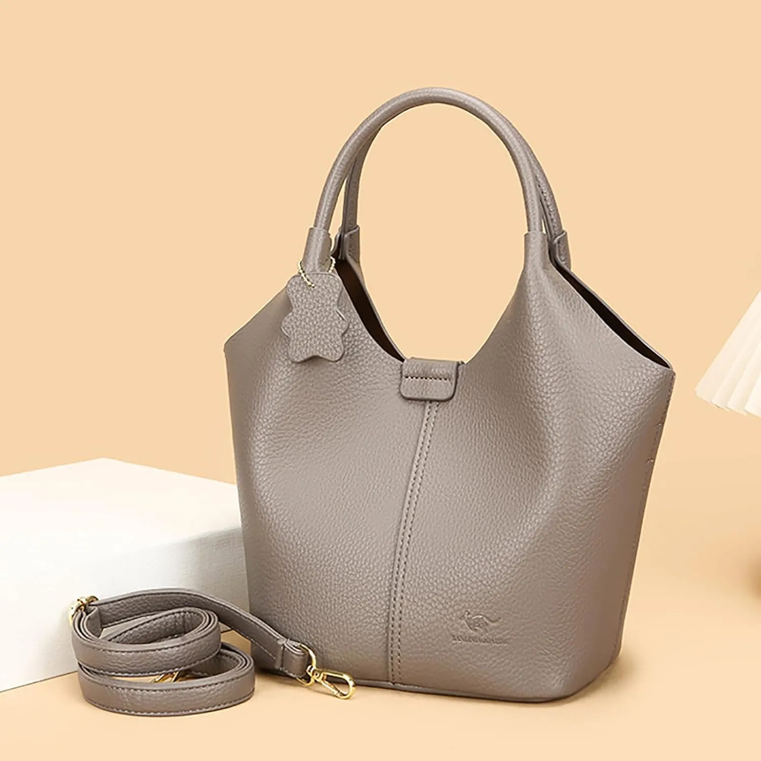 Designer Real Genuine Leather Bucket Handbag For Women Crossbody Bags With Shoulder Strap For Women