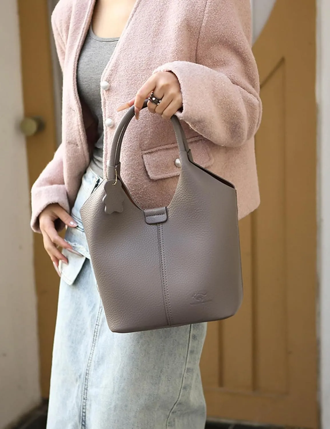 Designer Real Genuine Leather Bucket Handbag For Women Crossbody Bags With Shoulder Strap For Women