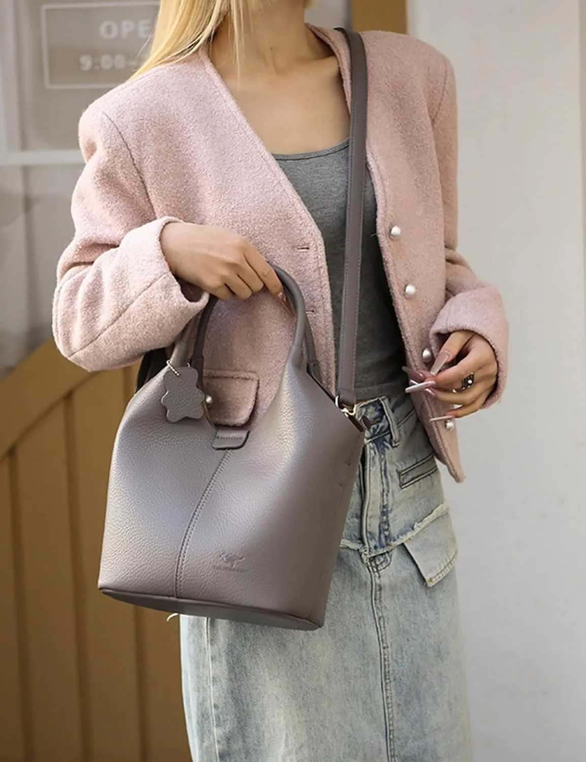Designer Real Genuine Leather Bucket Handbag For Women Crossbody Bags With Shoulder Strap For Women