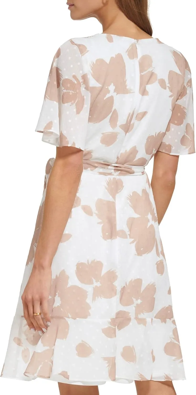 DKNY womens Fit and Flare Cape Sleeve V Neck Dress