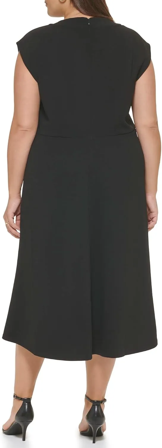 DKNY womens Short Sleeve Scuba Crepe Twist Neck Midi Dress