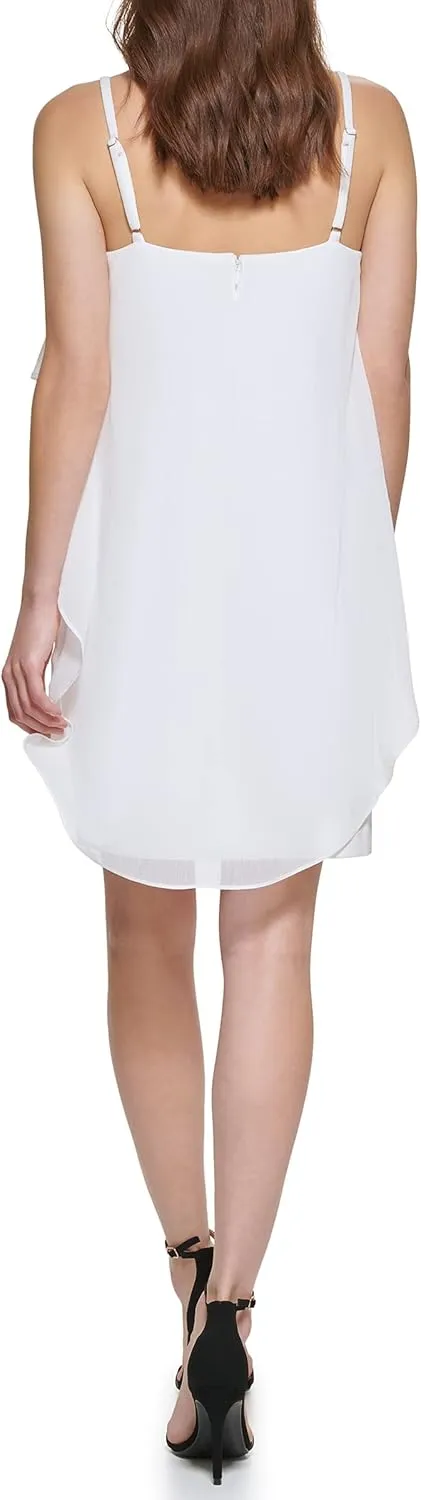 DKNY womens Sleeveless Square Neck Ruffle Mini Dress
