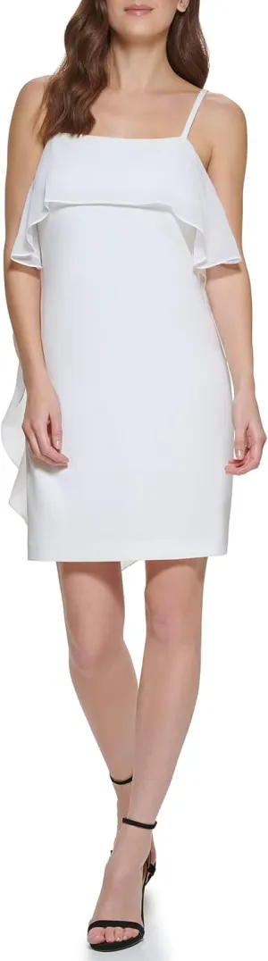 DKNY womens Sleeveless Square Neck Ruffle Mini Dress