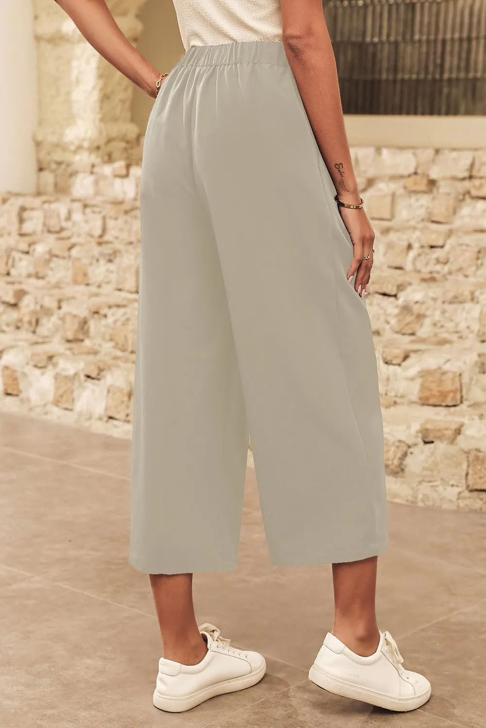 Dokotoo Womens Wide Leg Cropped Suit Pants Work Business Palazzo Summer Pleated Waisted Side Zipper Up Trousers with Pockets