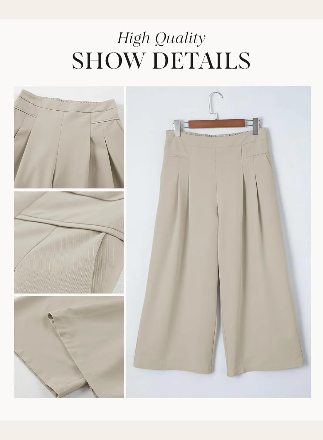Dokotoo Womens Wide Leg Cropped Suit Pants Work Business Palazzo Summer Pleated Waisted Side Zipper Up Trousers with Pockets