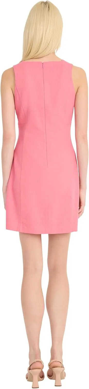 Donna Morgan Women's Sleeveless Linen Rayon Mini Slim Sheath Design-Wedding Guest and Cocktail Dress