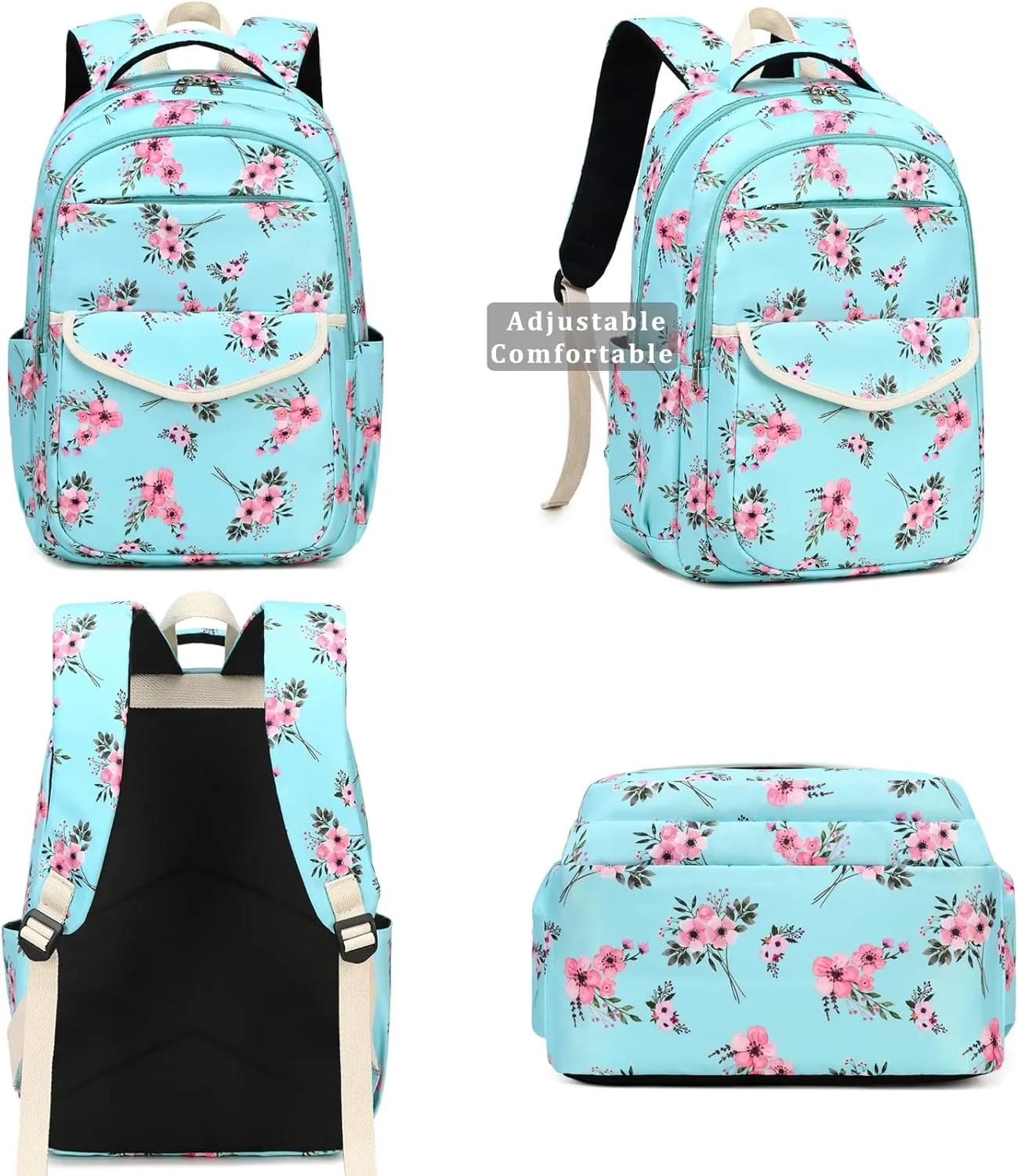 DSIUE Backpack for School Girls Elementary Kids School Bag Back Pack with Lunch Box, Bouquet Green