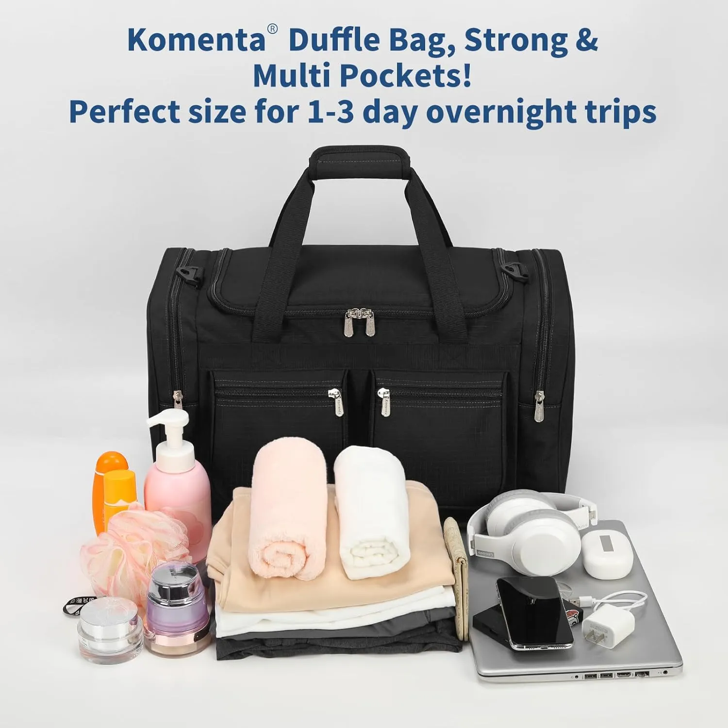 Duffle Bag for Weekender Travel - 20 inch Sport Duffel Bag for Gym Traveling (Black)