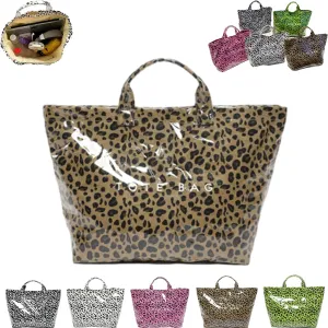 Earnbmaings Women's Letters Print Waterproof Tote Bag, Large Structured Canvas Pvc Plastic Paper Bag Top with Handles