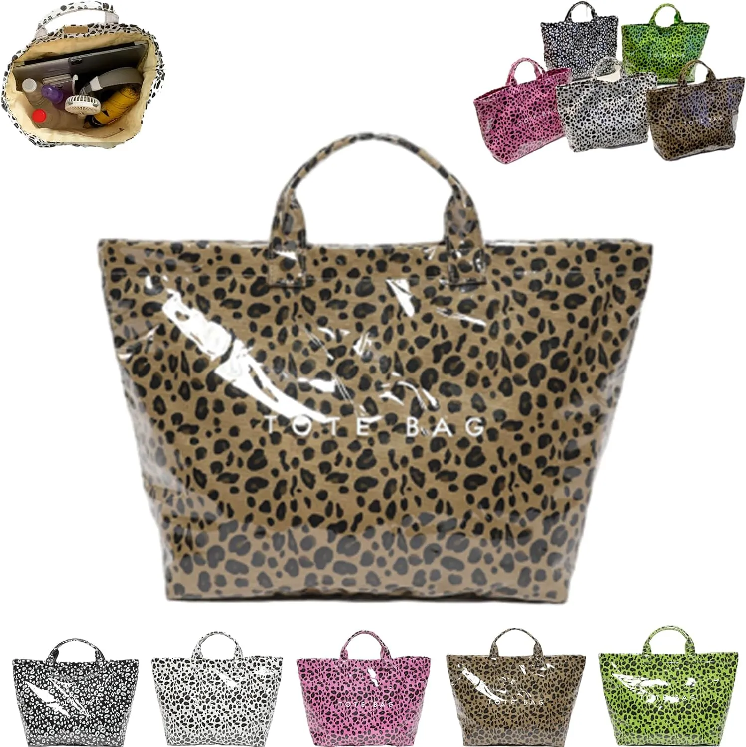 Earnbmaings Women's Letters Print Waterproof Tote Bag, Large Structured Canvas Pvc Plastic Paper Bag Top with Handles
