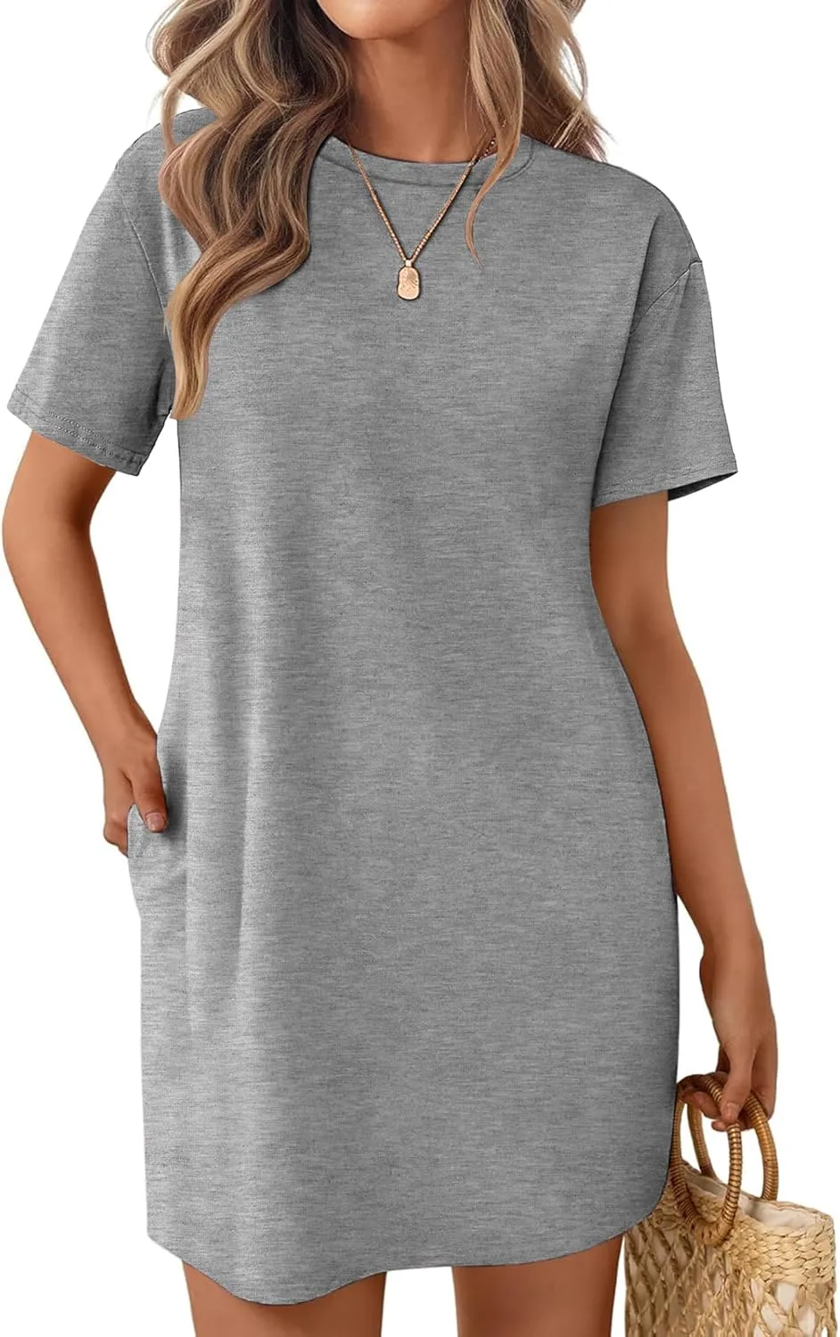 Ekouaer Nightgowns for Women Cotton Sleep Shirts Tshirt Nightshirt Casual Sleepdress Pullover Sleepwear Dress with Pockets