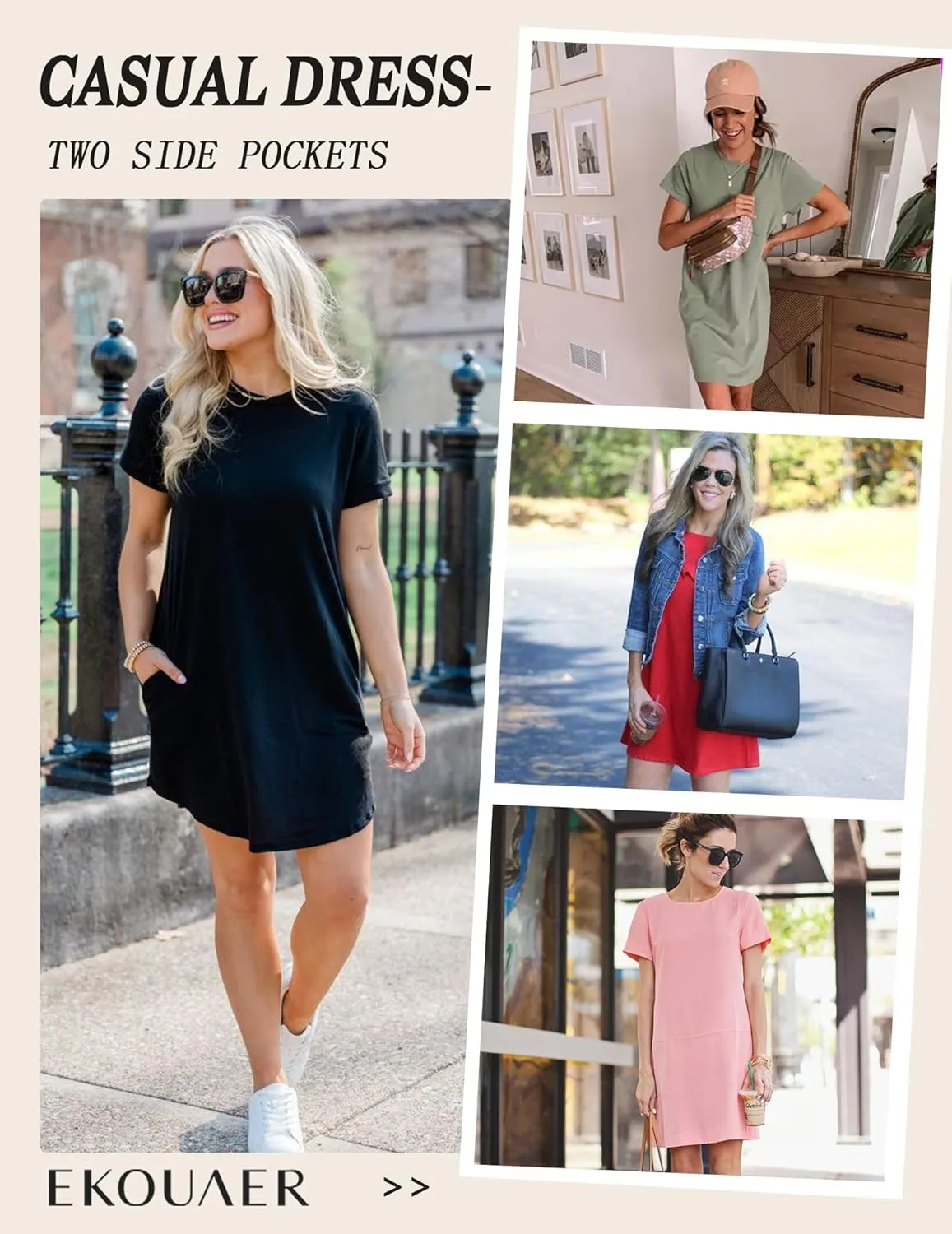 Ekouaer Nightgowns for Women Cotton Sleep Shirts Tshirt Nightshirt Casual Sleepdress Pullover Sleepwear Dress with Pockets