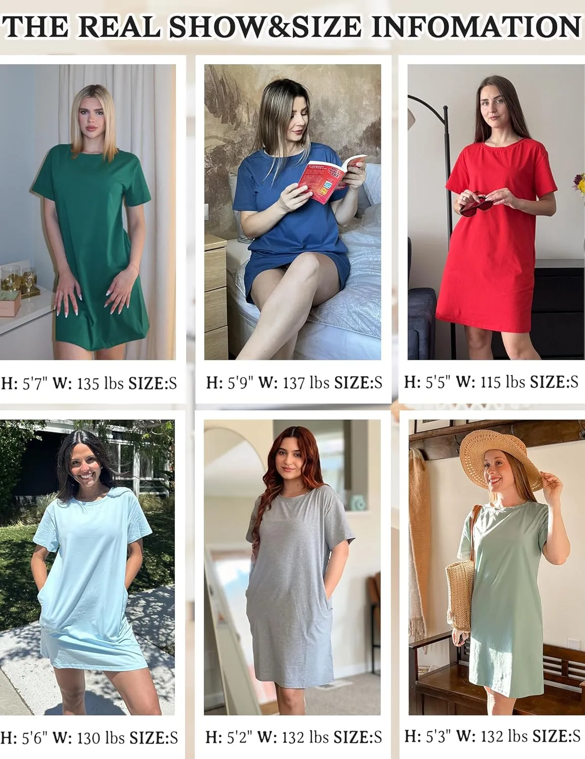 Ekouaer Nightgowns for Women Cotton Sleep Shirts Tshirt Nightshirt Casual Sleepdress Pullover Sleepwear Dress with Pockets