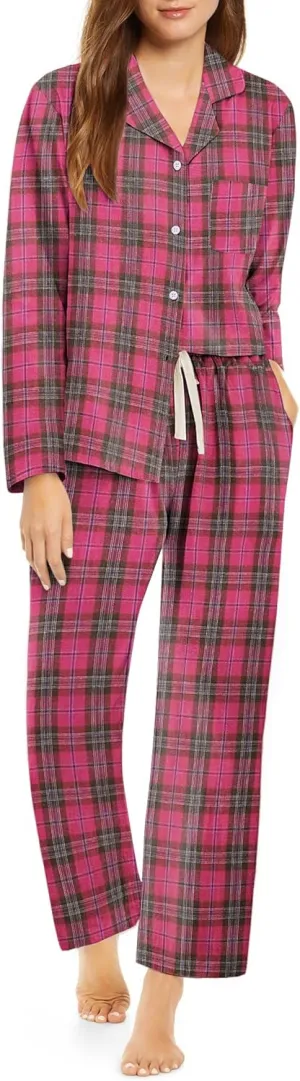 Ekouaer Pajamas Set for Womens 2 Piece Cotton Plaid Loungewear Long Sleeve Sleepwear Soft Button Down Shirts Pjs with Pockets