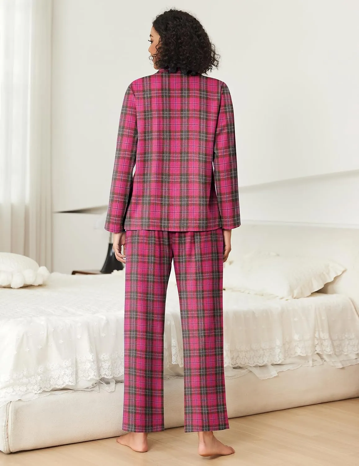 Ekouaer Pajamas Set for Womens 2 Piece Cotton Plaid Loungewear Long Sleeve Sleepwear Soft Button Down Shirts Pjs with Pockets
