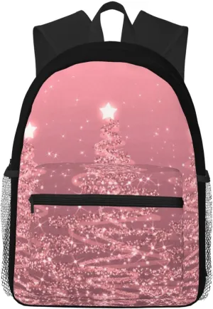 Elegant Christmas Sparkling Trees Rose Gold Casual Backpack  Lightweight Travel Daypack, Multi-Pocket Laptop Hiking Bag, Durable Polyester Pack For Outdoor Camping Cycling