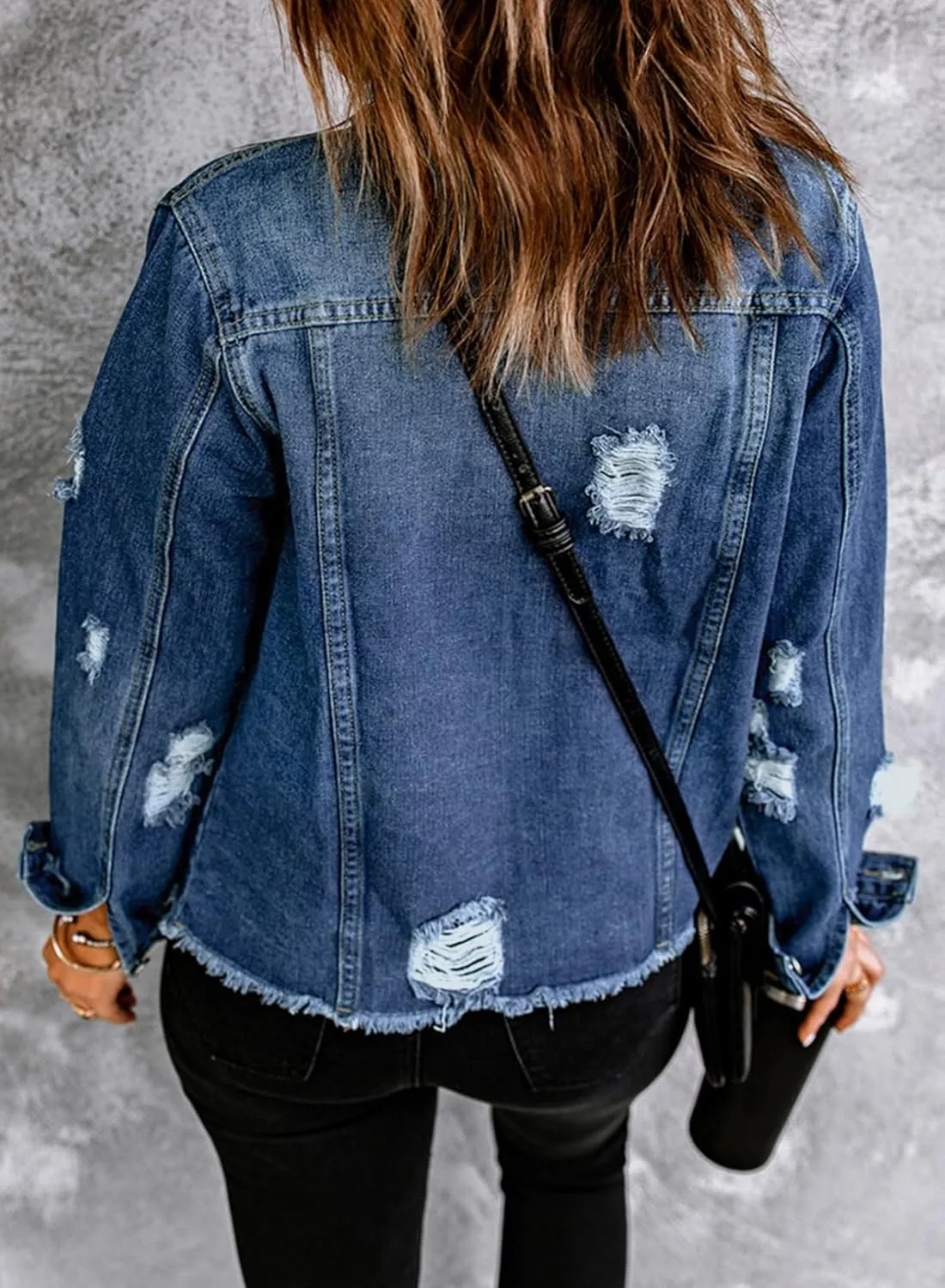 EVALESS Womens Boyfriend Washed Crop Denim Jean Jacket Coat