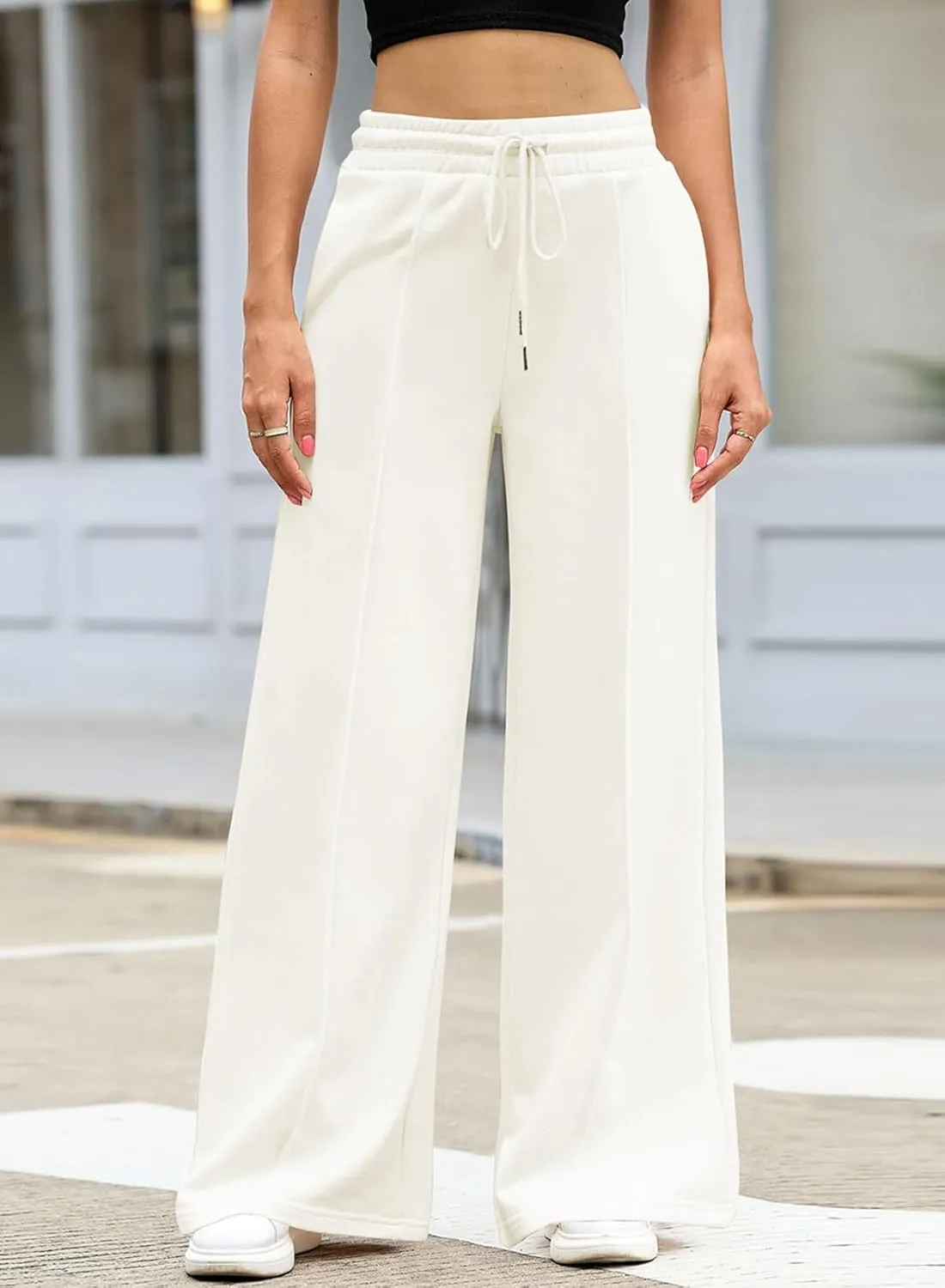 EVALESS Womens High Waisted Baggy Drawstring Sweatpants Casual Wide Leg Pants Long Trouser Slacks with Pockets