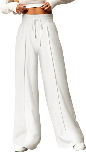 EVALESS Womens High Waisted Baggy Drawstring Sweatpants Casual Wide Leg Pants Long Trouser Slacks with Pockets