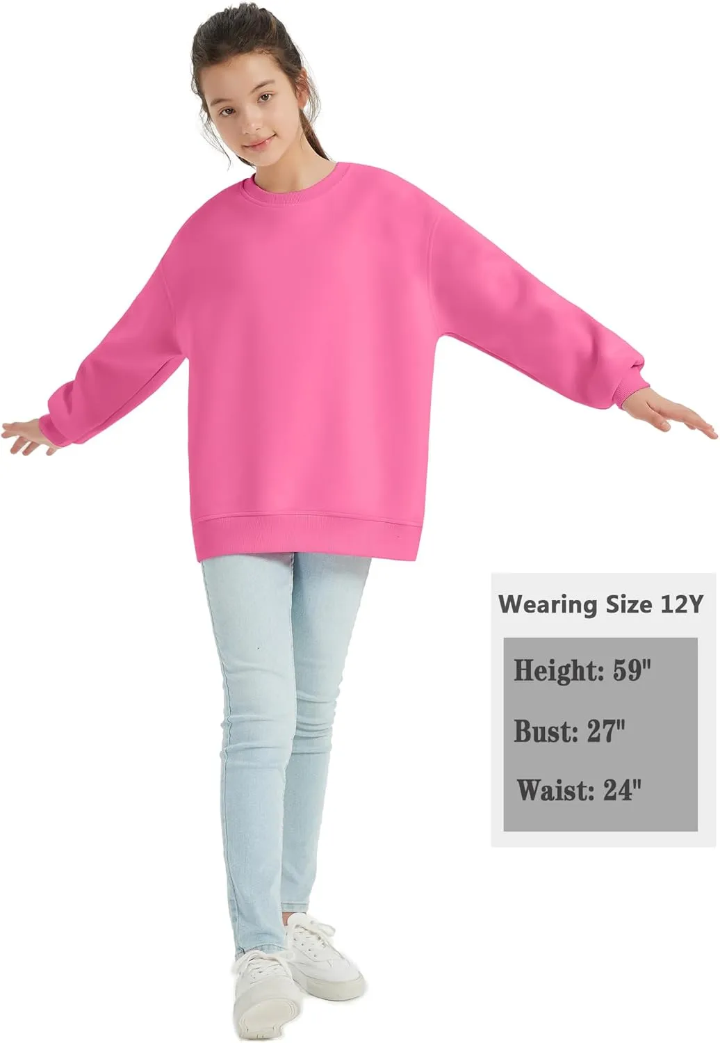 EXARUS Girls Oversized Sweatshirts Hoodie Full/Half Zip Crewneck Pullover Long Sleeve Pocket Casual School for Kids