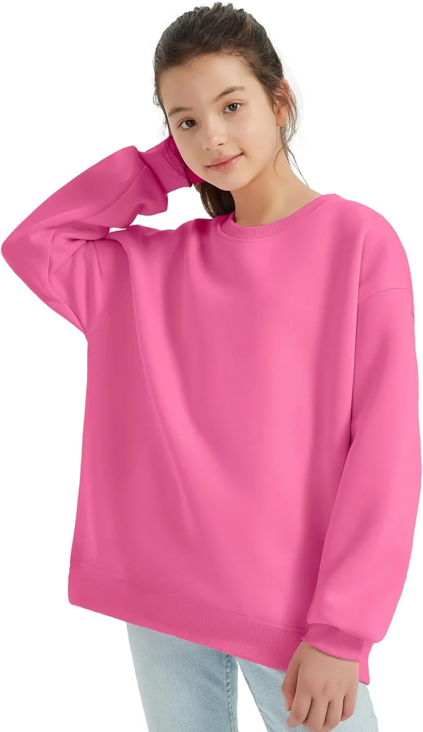 EXARUS Girls Oversized Sweatshirts Hoodie Full/Half Zip Crewneck Pullover Long Sleeve Pocket Casual School for Kids