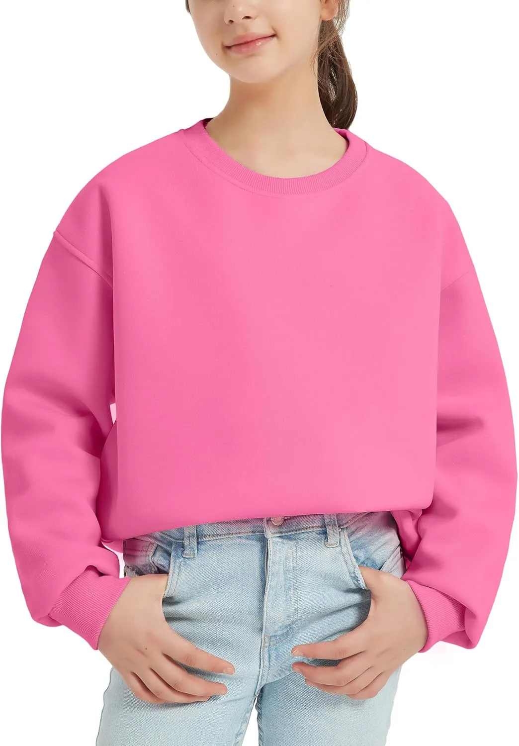EXARUS Girls Oversized Sweatshirts Hoodie Full/Half Zip Crewneck Pullover Long Sleeve Pocket Casual School for Kids
