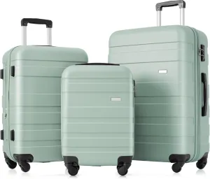 Expandable ABS Hardshell Luggage Set, 3-Piece Durable Suitcase with Spinner Wheels, Lightweight and Scratch-Resistant, Green