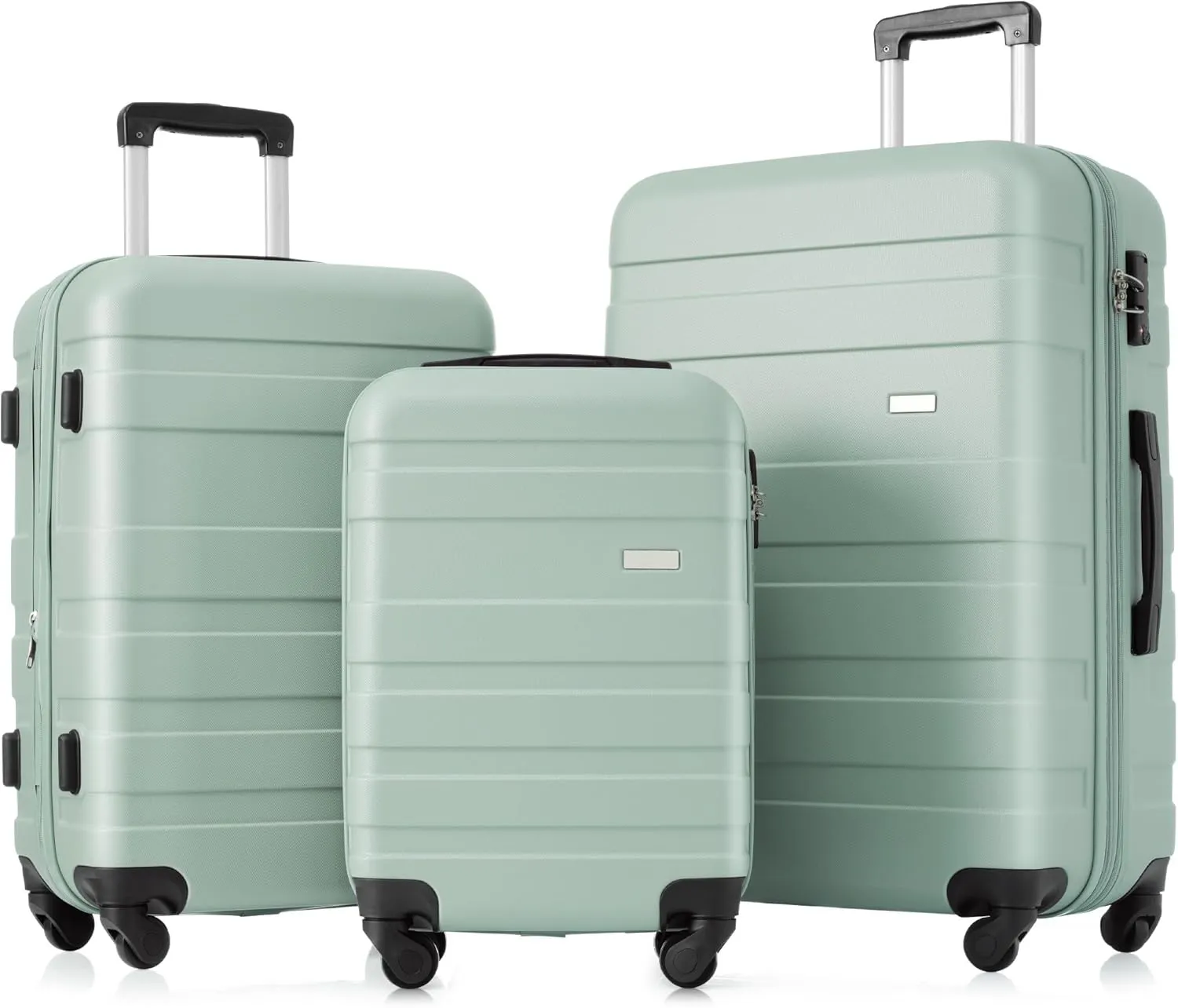 Expandable ABS Hardshell Luggage Set, 3-Piece Durable Suitcase with Spinner Wheels, Lightweight and Scratch-Resistant, Green