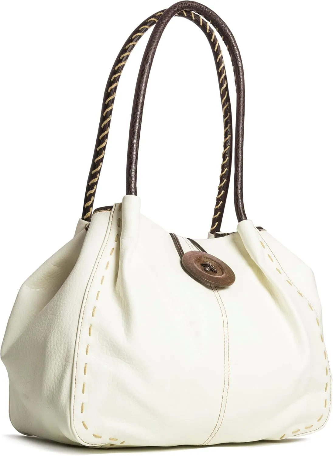 Faux Leather Shoulder Purse for Women  Top Handle Handbag with Wood Button Detail & Zip Closure  Olivia