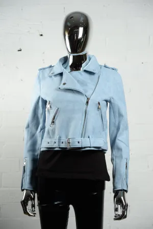 Faux Suede Biker Jacket  Light Blue