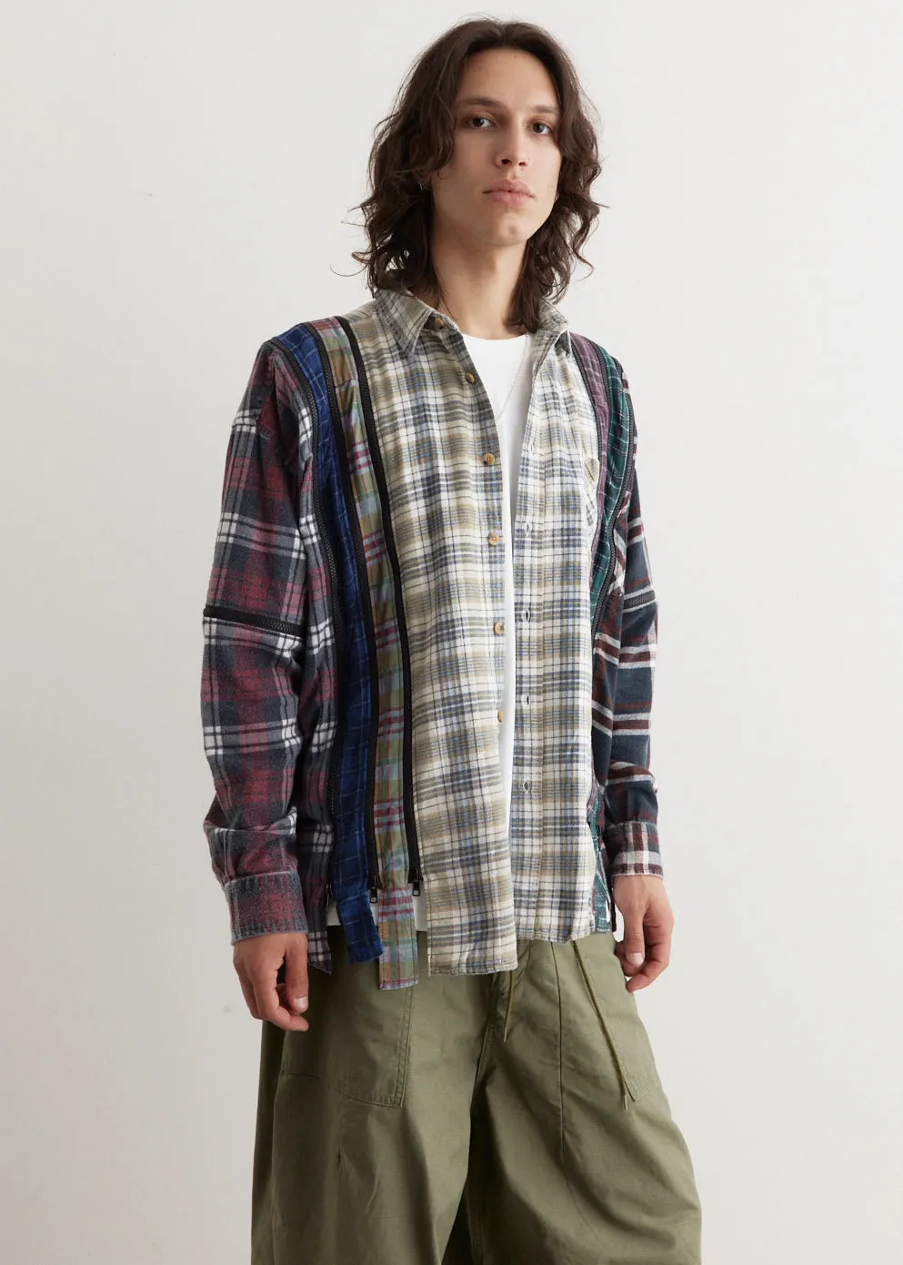 Flannel Shirt 7 Cuts Zipped Wide Shirt