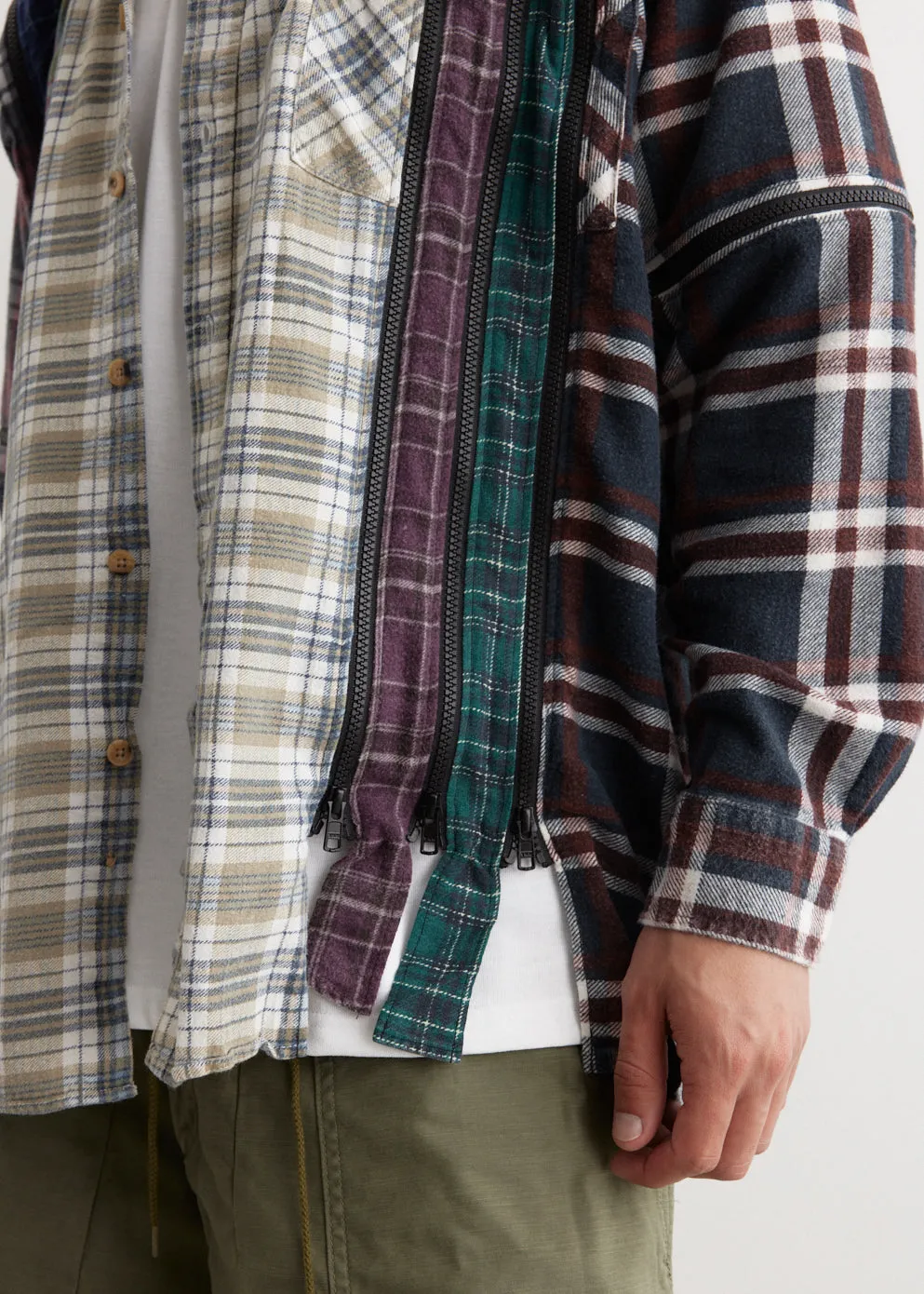 Flannel Shirt 7 Cuts Zipped Wide Shirt