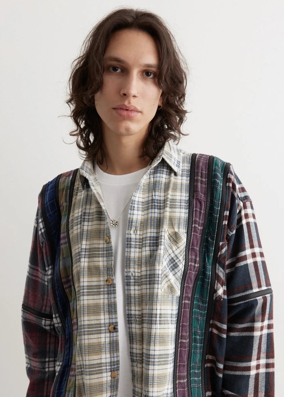 Flannel Shirt 7 Cuts Zipped Wide Shirt