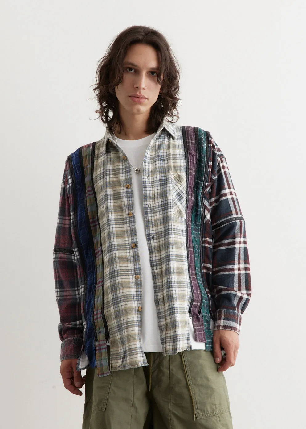 Flannel Shirt 7 Cuts Zipped Wide Shirt