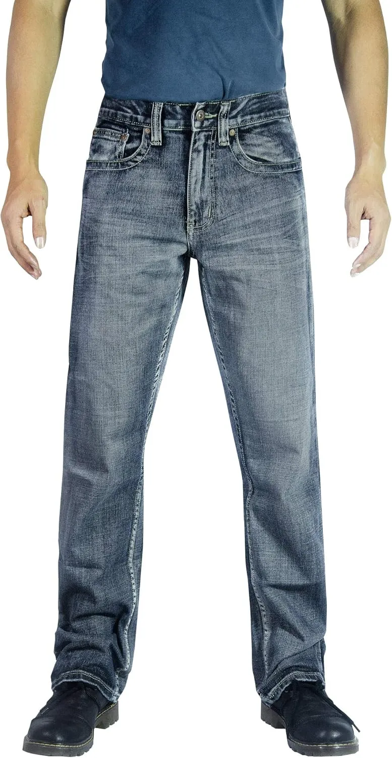 Flypaper Mens Fashion Bootcut Blue Jeans Regular Fit Mens Work Pants