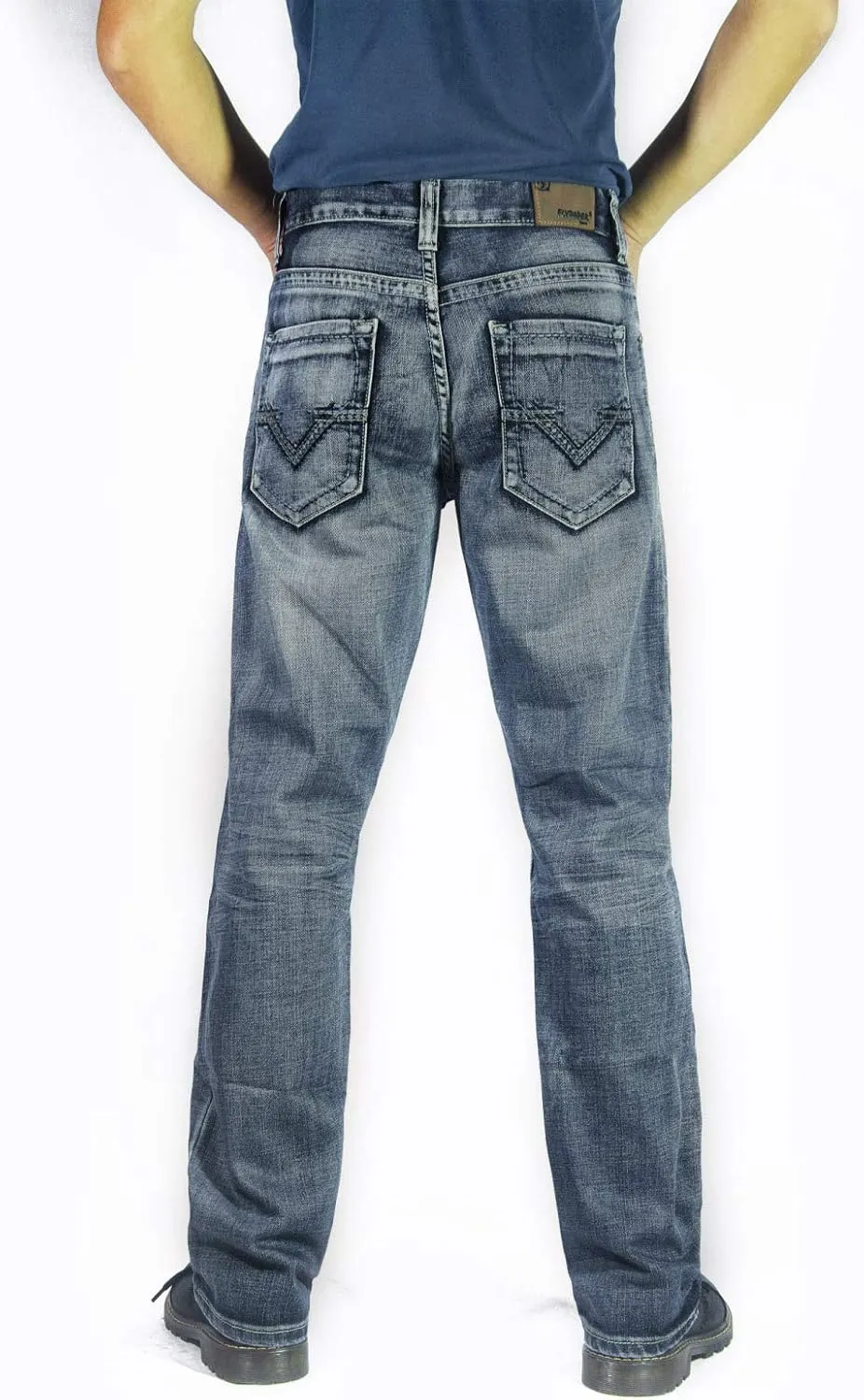 Flypaper Mens Fashion Bootcut Blue Jeans Regular Fit Mens Work Pants