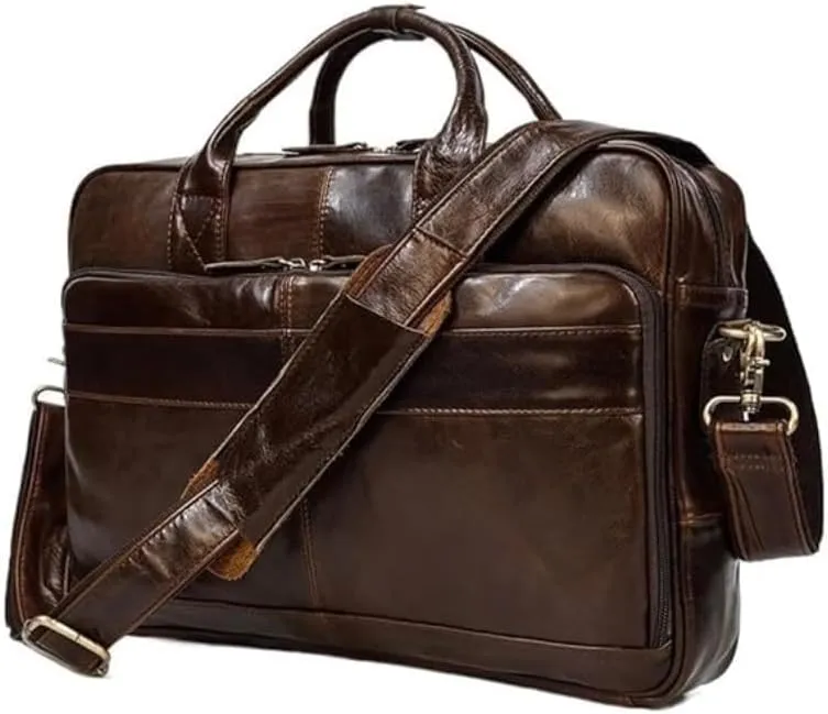 French Genuine Leather Men's Bag 17.3 Inch Computer Handbag Business Bag ffor Commuting Travel Business