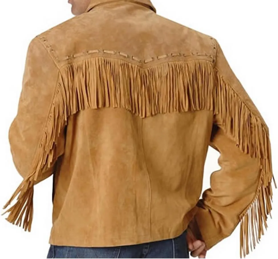 Fringe Jacket Men - Brown Western Cowboy Indian Leather Native American Suede Jacket Men