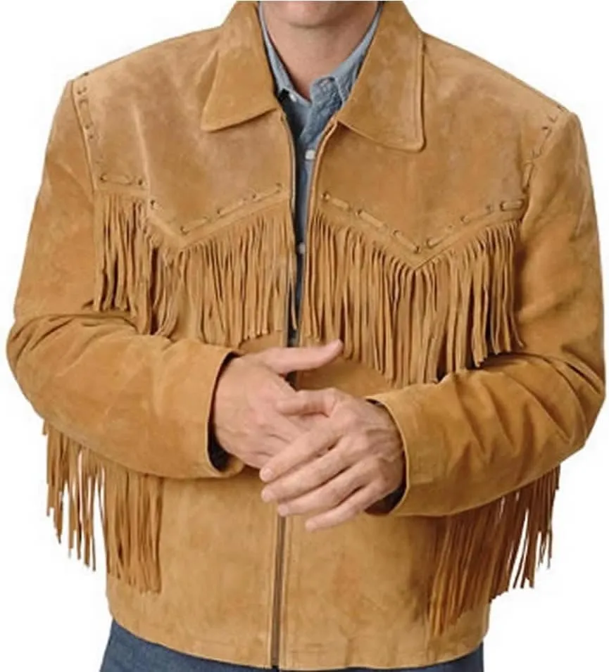 Fringe Jacket Men - Brown Western Cowboy Indian Leather Native American Suede Jacket Men