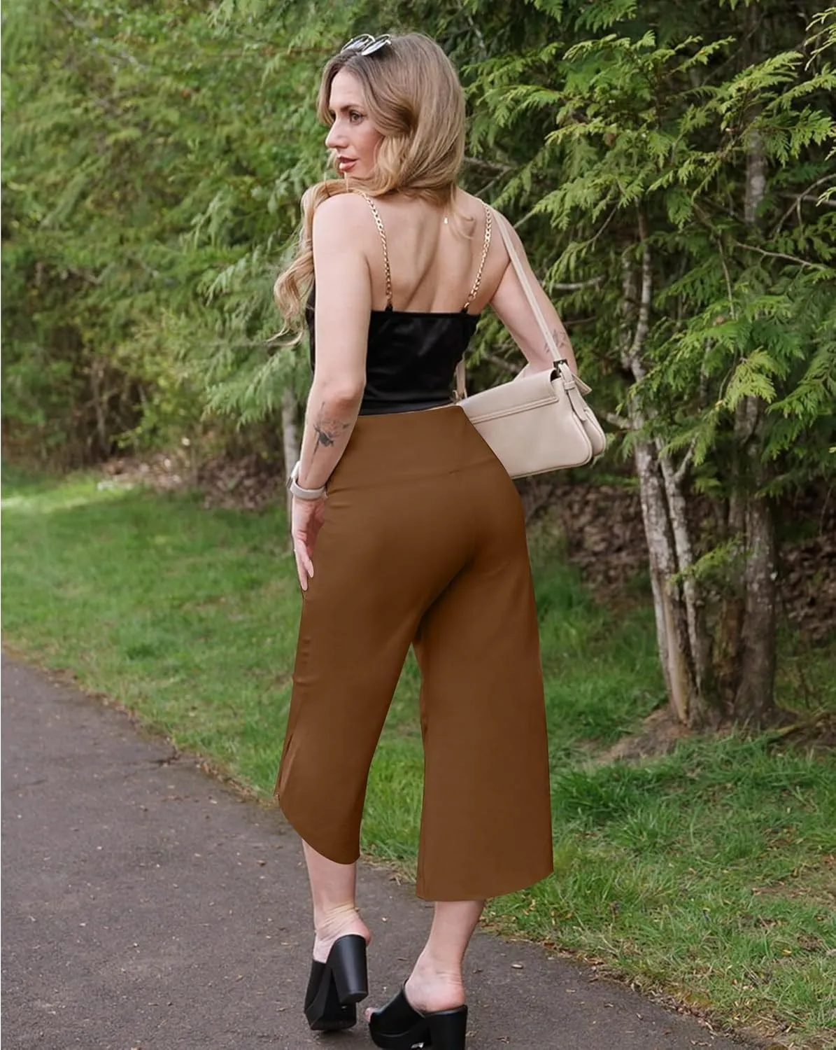 G4Free Capri Pants for Women Wide Leg Yoga Pants for Summer Flowy Capris Loose Casual Cropped Pants with Pockets