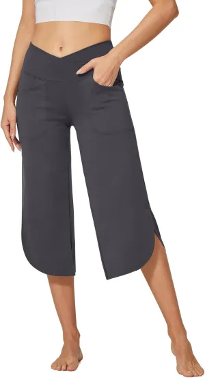 G4Free Capri Pants for Women Wide Leg Yoga Pants for Summer Flowy Capris Loose Casual Cropped Pants with Pockets