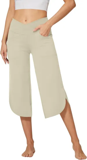 G4Free Capri Pants for Women Wide Leg Yoga Pants for Summer Flowy Capris Loose Casual Cropped Pants with Pockets