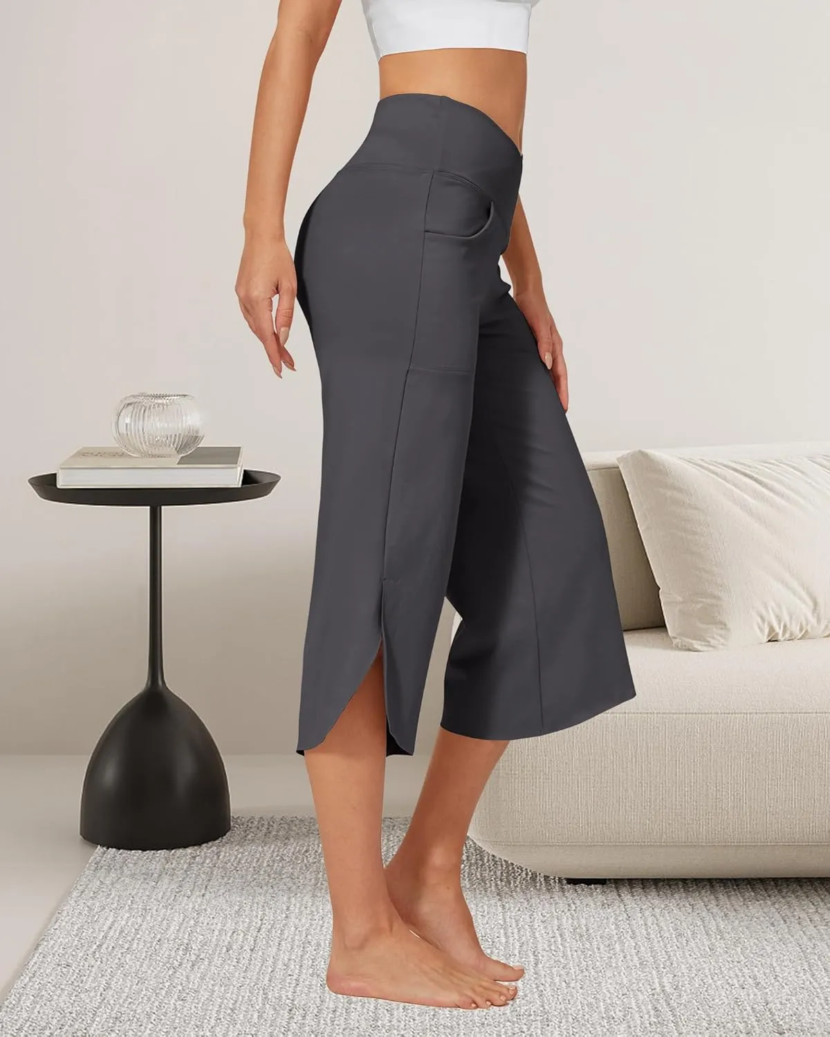 G4Free Capri Pants for Women Wide Leg Yoga Pants for Summer Flowy Capris Loose Casual Cropped Pants with Pockets
