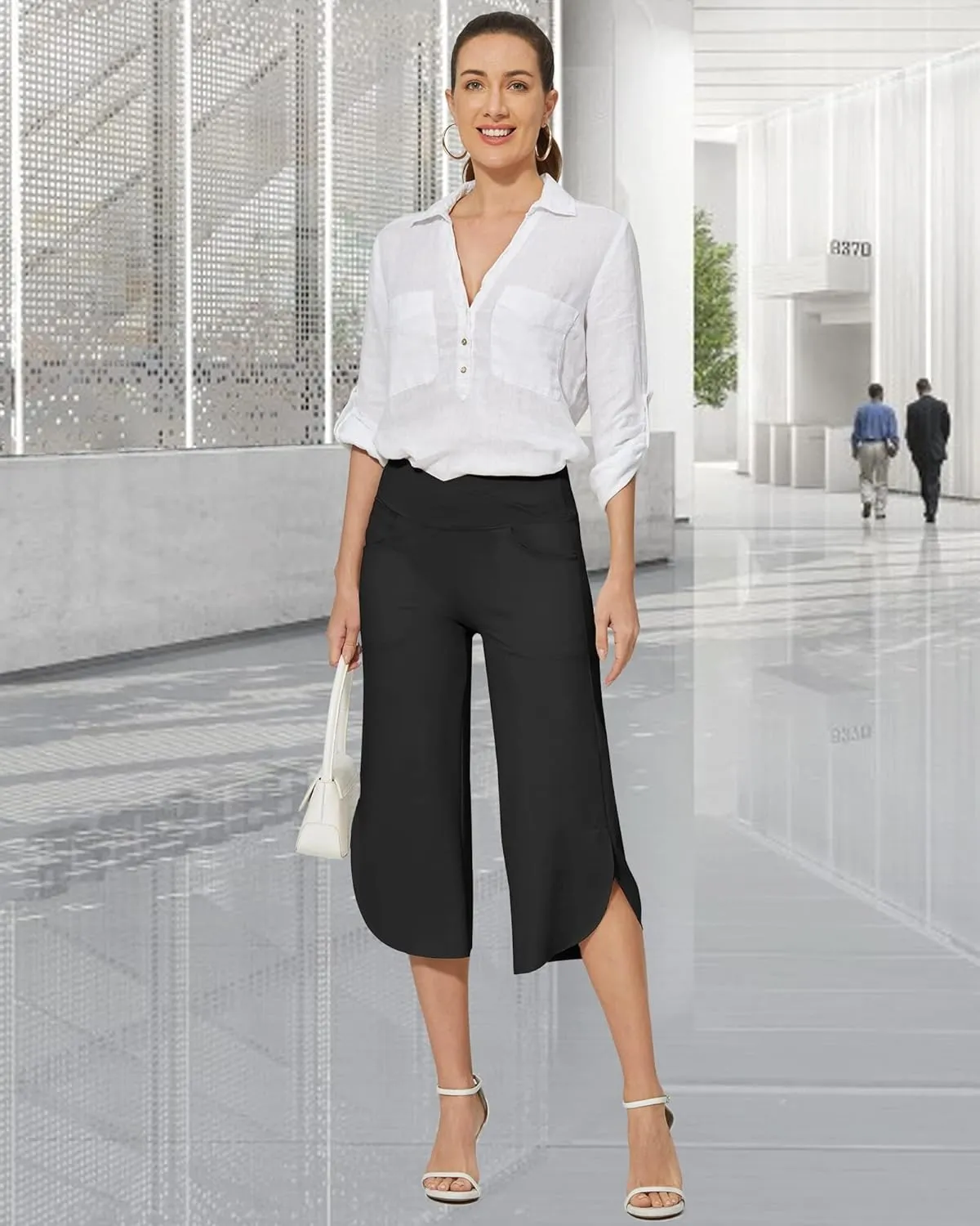 G4Free Capri Pants for Women Wide Leg Yoga Pants for Summer Flowy Capris Loose Casual Cropped Pants with Pockets