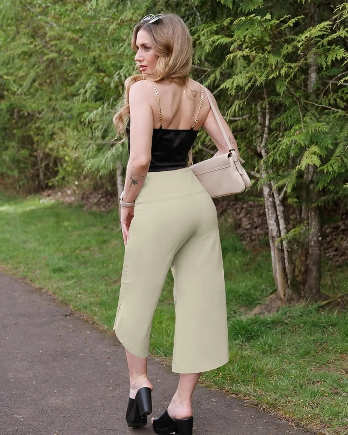 G4Free Capri Pants for Women Wide Leg Yoga Pants for Summer Flowy Capris Loose Casual Cropped Pants with Pockets