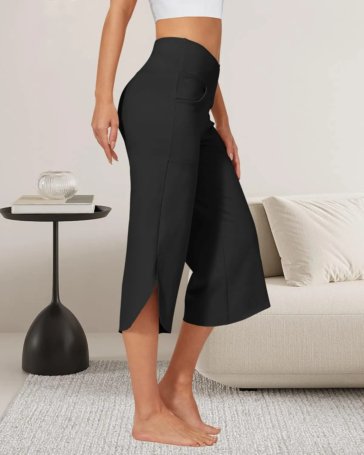 G4Free Capri Pants for Women Wide Leg Yoga Pants for Summer Flowy Capris Loose Casual Cropped Pants with Pockets