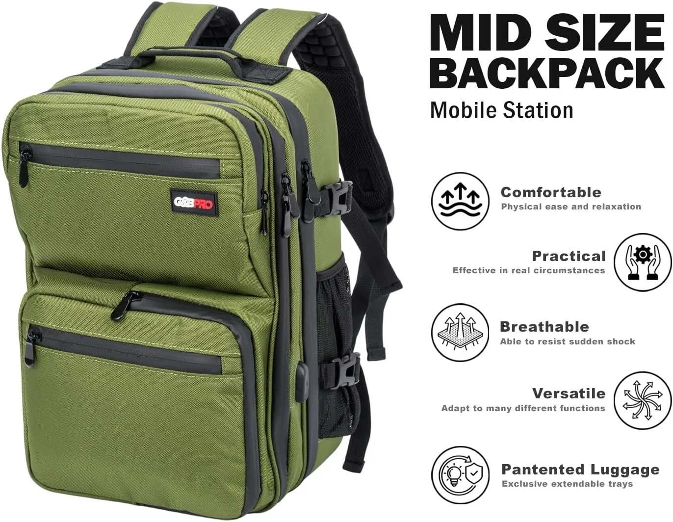 G&BPRO Mid Size Backpack with Extending Tray System | All-in-one Mobile Workstation Travel Bag