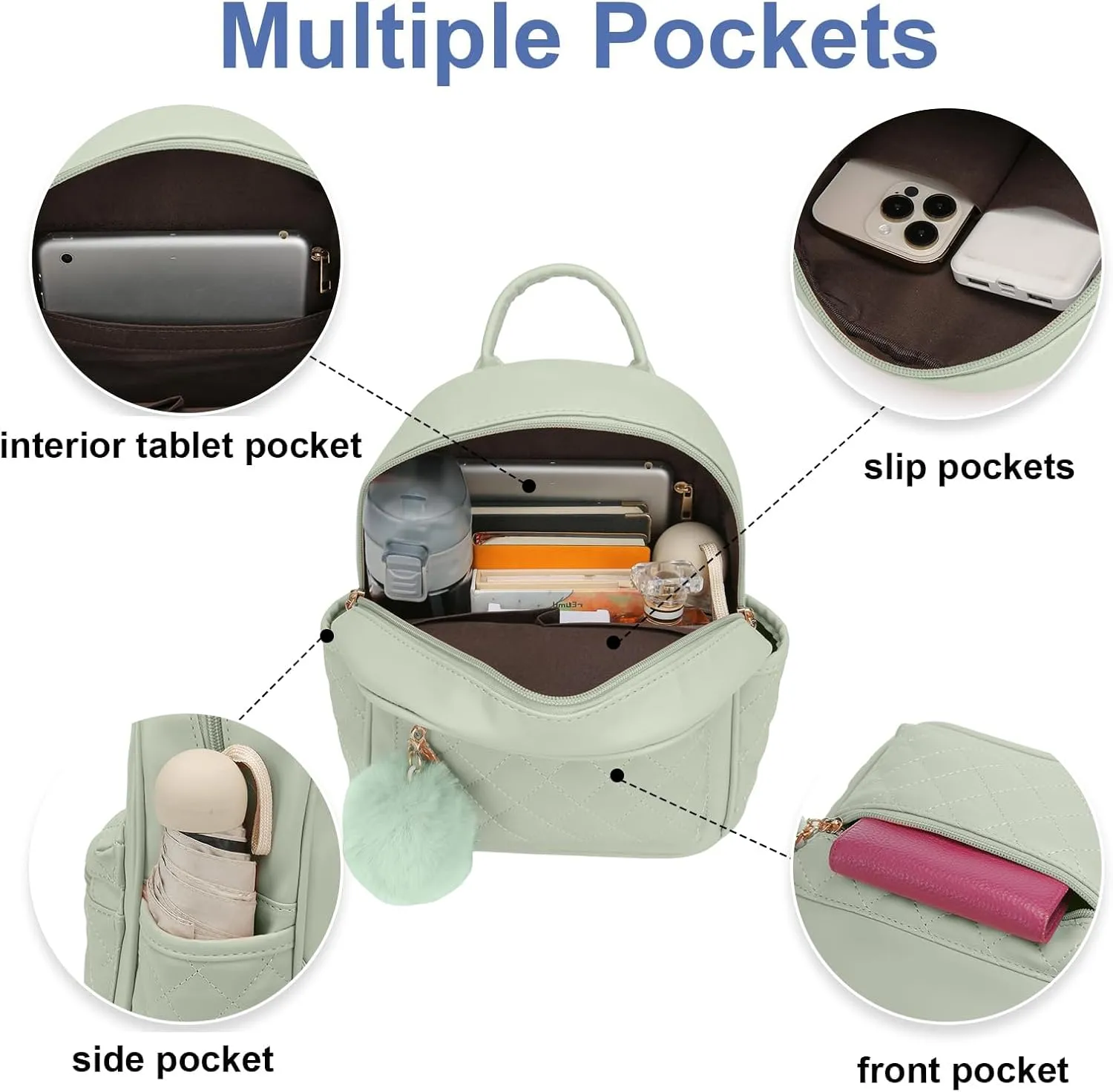 Girls Fashion Mini Backpack Purse Small Cute Plaid Leather Women Backpacks Little Bag, Green